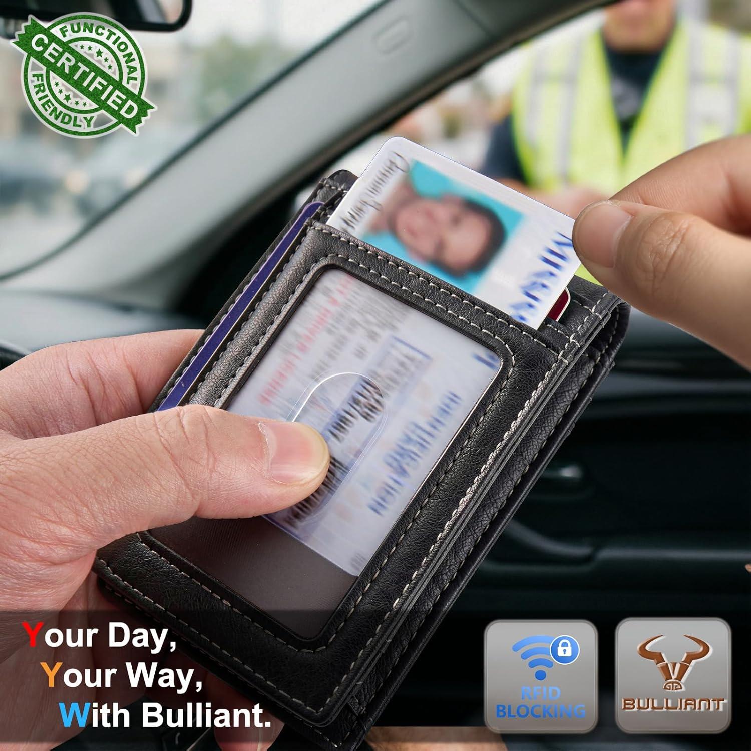 image:imageBULLIANT Men WalletMagnetic Slim Wallet 10 cards Buildin Bill Folder ID Windows RFID BlockingBlack8864