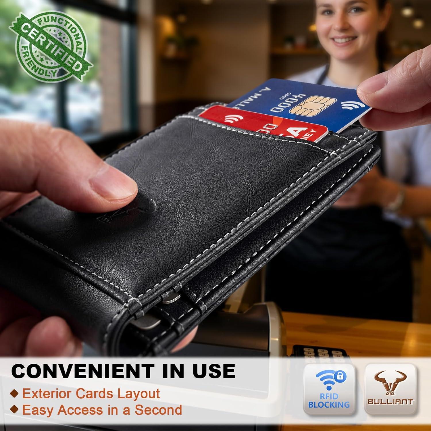 image:imageBULLIANT Men WalletMagnetic Slim Wallet 10 cards Buildin Bill Folder ID Windows RFID BlockingBlack8864