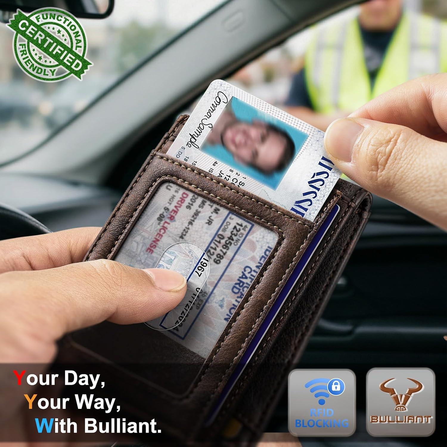image:imageBULLIANT Men WalletMagnetic Slim Wallet 10 cards Buildin Bill Folder ID Windows RFID BlockingForest Brown8866