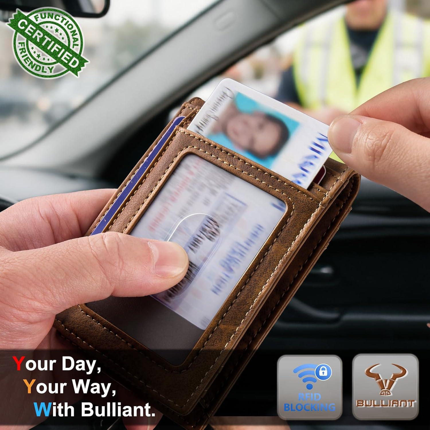 image:imageBULLIANT Men WalletMagnetic Slim Wallet 10 cards Buildin Bill Folder ID Windows RFID BlockingTiger Eye8865