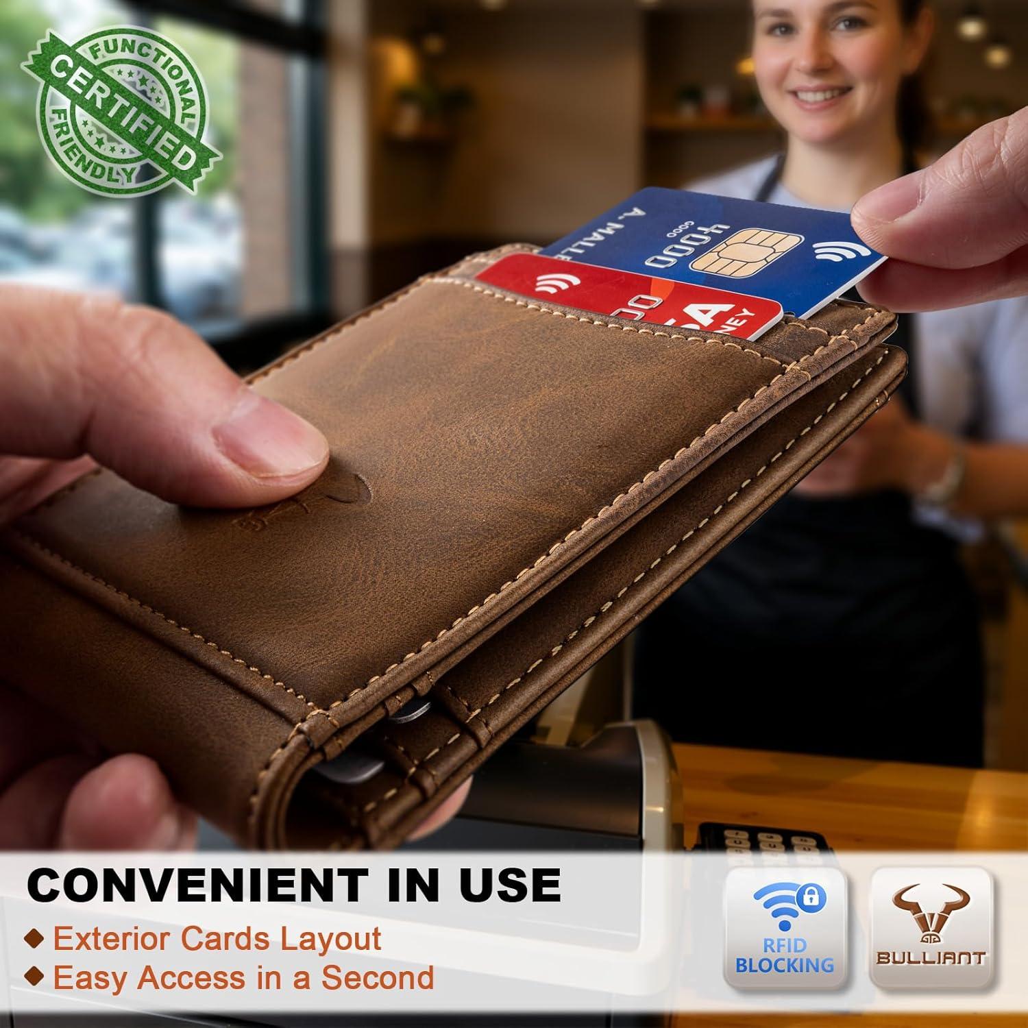 image:imageBULLIANT Men WalletMagnetic Slim Wallet 10 cards Buildin Bill Folder ID Windows RFID BlockingTiger Eye8865