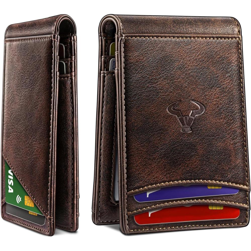 image:imageBULLIANT Men WalletMagnetic Slim Wallet 10 cards Buildin Bill Folder ID Windows RFID BlockingForest Brown8866