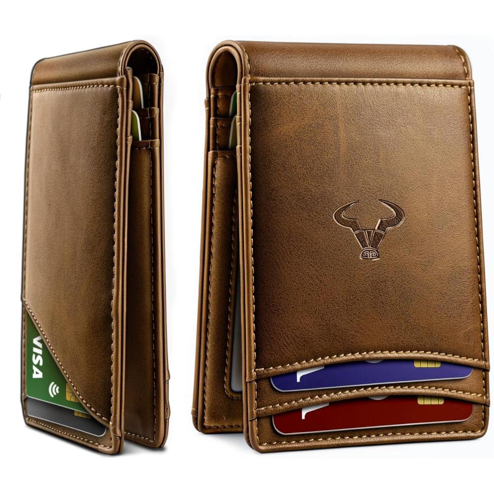 image:imageBULLIANT Men WalletMagnetic Slim Wallet 10 cards Buildin Bill Folder ID Windows RFID BlockingTiger Eye8865