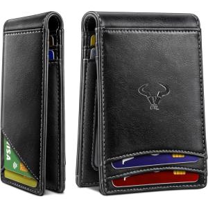 BULLIANT Men Wallet,Magnetic Slim Wallet 10 cards Build-in Bill Folder ID Windows RFID Blocking(Black8864)