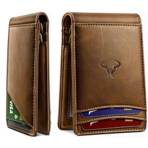 BULLIANT Men Wallet,Magnetic Slim Wallet 10 cards Build-in Bill Folder ID Windows RFID Blocking(Tiger Eye8865)