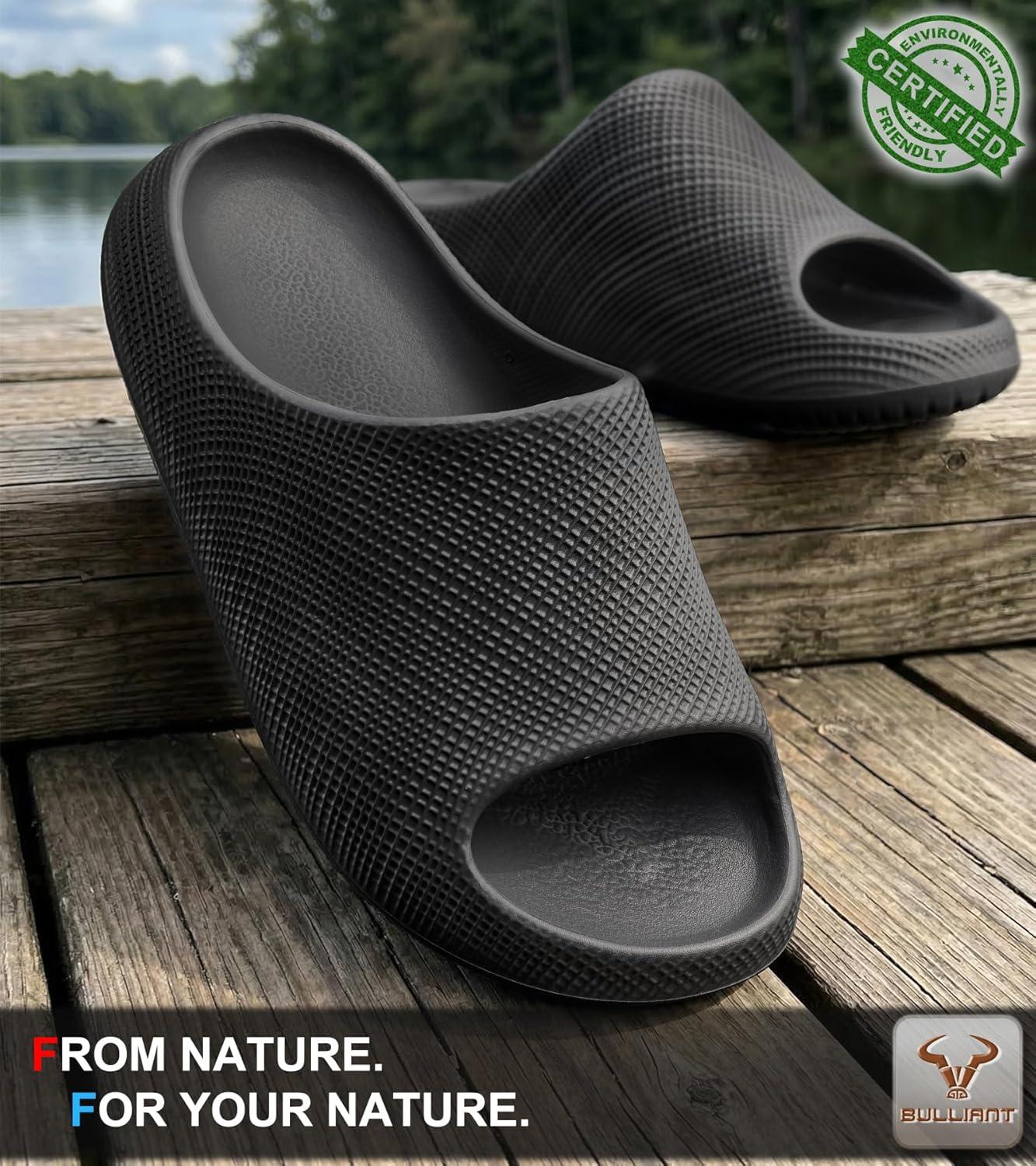 image:imageBULLIANT Pillow Slide Sandals For Women and MenHigh Density Cushioned Shower Slippers Massage SandalsNonslipBlack8880