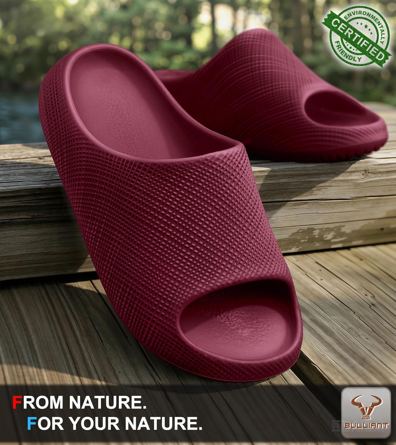 image:imageBULLIANT Pillow Slide Sandals For Women and MenHigh Density Cushioned Shower Slippers Massage SandalsNonslipBurgundy8883