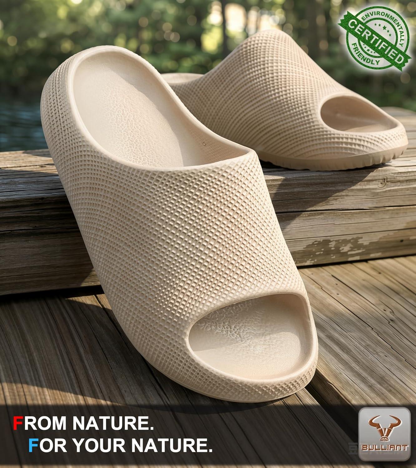 image:imageBULLIANT Pillow Slide Sandals For Women and MenHigh Density Cushioned Shower Slippers Massage SandalsNonslipCreamy White8882
