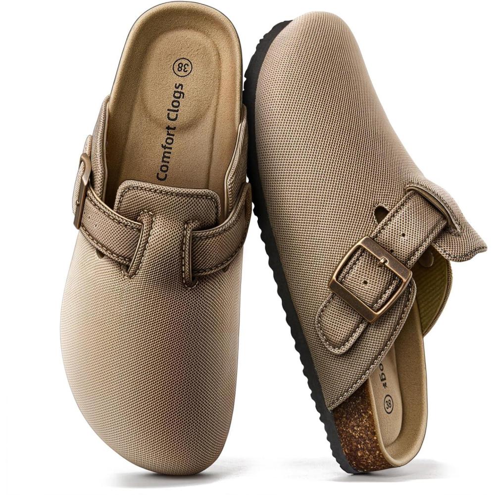 image:imageBULLIANT Women ClogsComfortable Mules Sandals Breathalbe FleeceLined Mesh UpperMemory Foam Cushioned CoakFootbedCamel8664