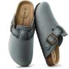 BULLIANT Women Clogs,Comfortable Mules Sandals Breathalbe Fleece-Lined Mesh Upper,Memory Foam Cushioned Coak-Footbed(Fog Blue8663)