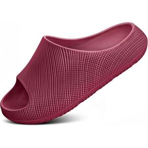 BULLIANT Pillow Slide Sandals For Women and Men-High Density Cushioned Shower Slippers Massage Sandals-Nonslip(Burgundy8883)