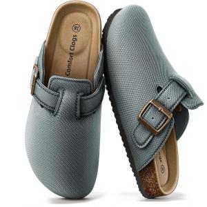 BULLIANT Women Clogs,Comfortable Mules Sandals Breathalbe Fleece-Lined Mesh Upper,Memory Foam Cushioned Coak-Footbed(Fog Blue8663)
