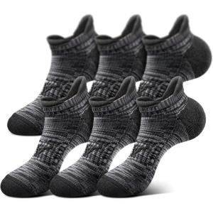 BULLIANT Men Running Socks 6Pairs,Active Ankle Compression Socks Mixed Nylon Cushioned Sole Arch Support Breathable Wicking(6pairs-black8912)