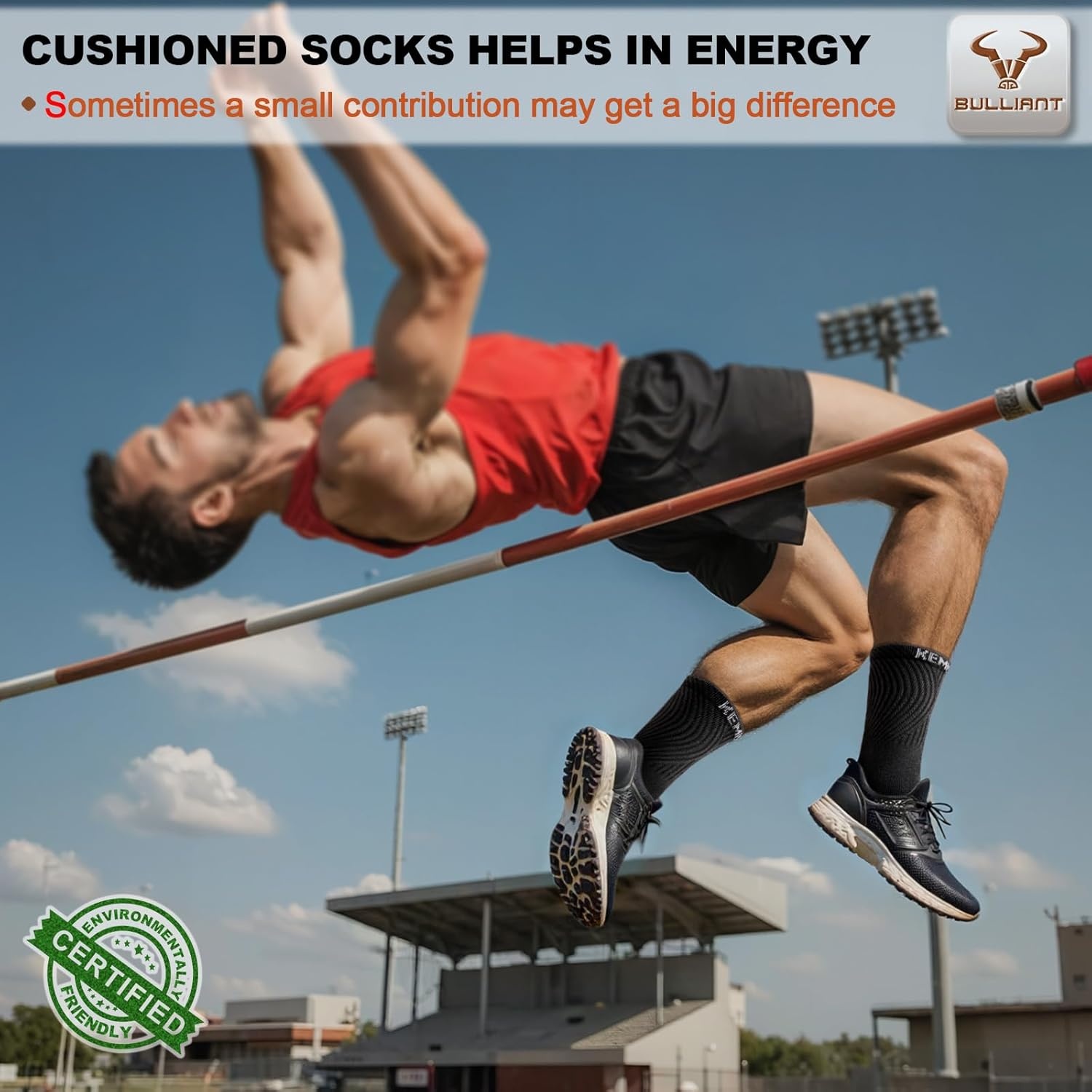 image:imageBULLIANT Men Socks Athletic Compression Crew Socks Cushioned for Men Running Sports Hiking Fishing Arch Support6pairsblack9072