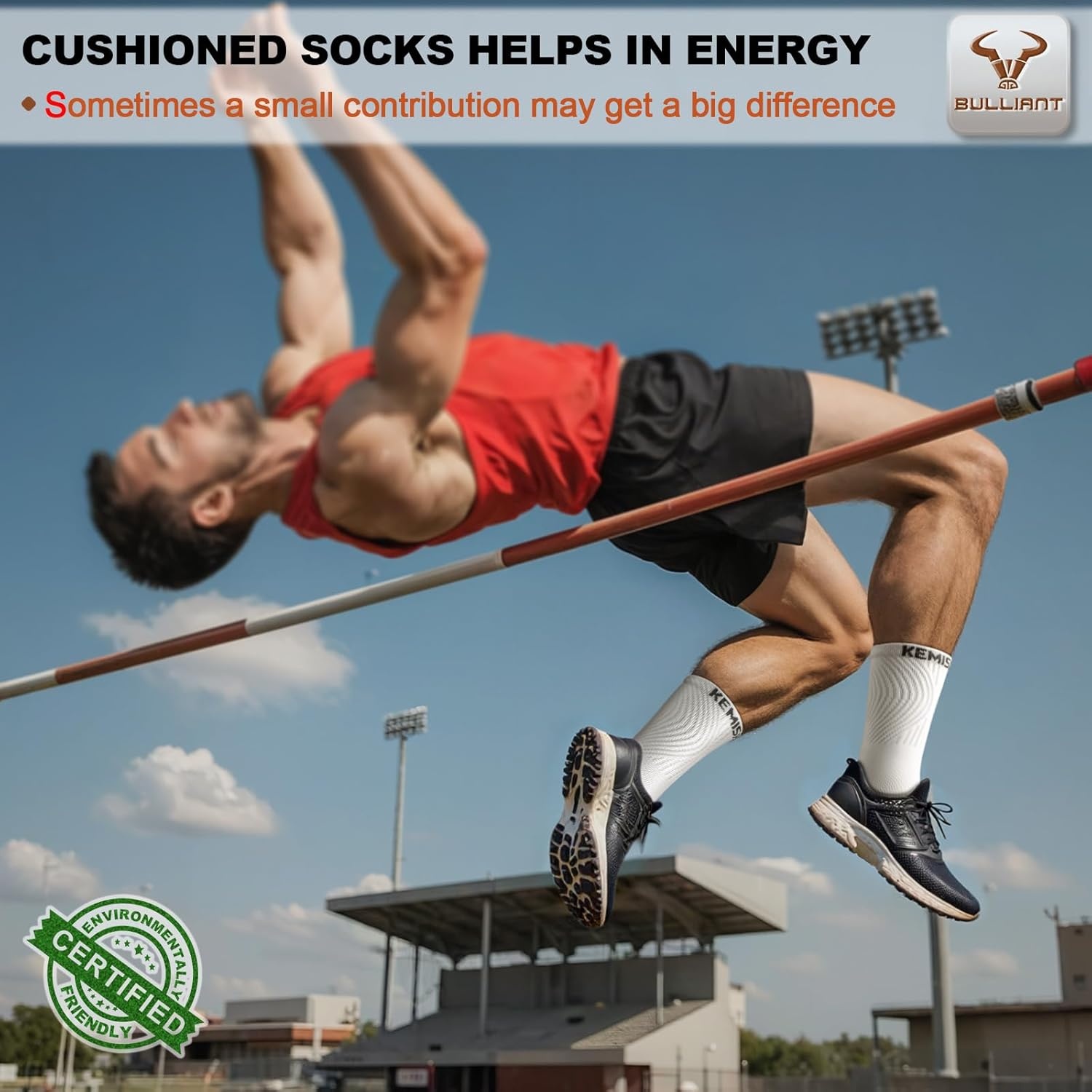 image:imageBULLIANT Men Socks Athletic Compression Crew Socks Cushioned for Men Running Sports Hiking Fishing Arch Support6pairswhite9071