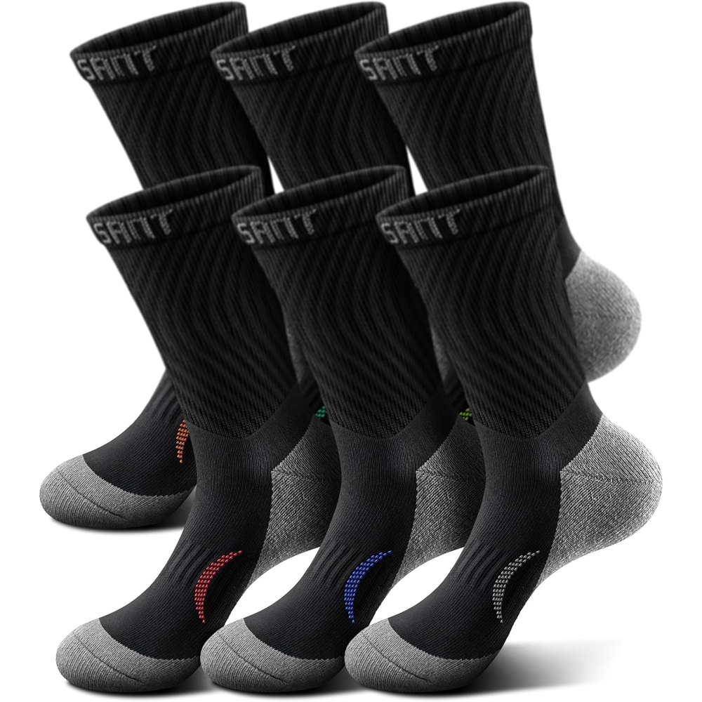 image:imageBULLIANT Men Socks Athletic Compression Crew Socks Cushioned for Men Running Sports Hiking Fishing Arch Support6pairsblack9070