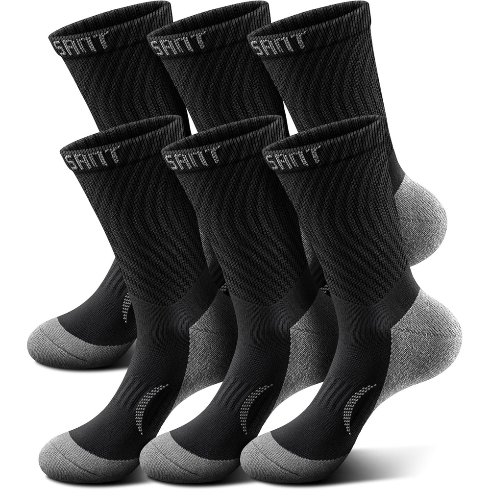 image:imageBULLIANT Men Socks Athletic Compression Crew Socks Cushioned for Men Running Sports Hiking Fishing Arch Support6pairsblack9072