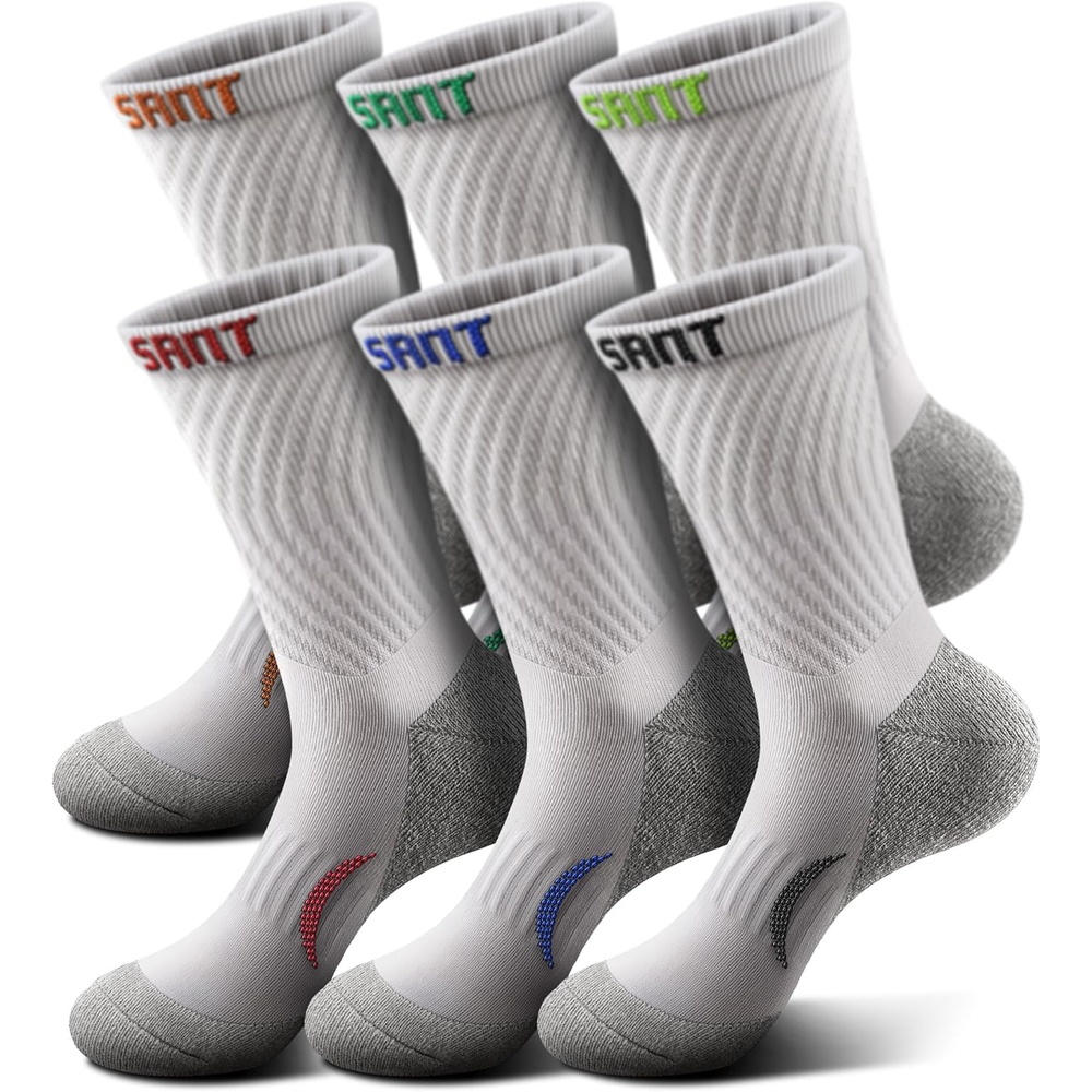 image:imageBULLIANT Men Socks Athletic Compression Crew Socks Cushioned for Men Running Sports Hiking Fishing Arch Support6pairswhite9071