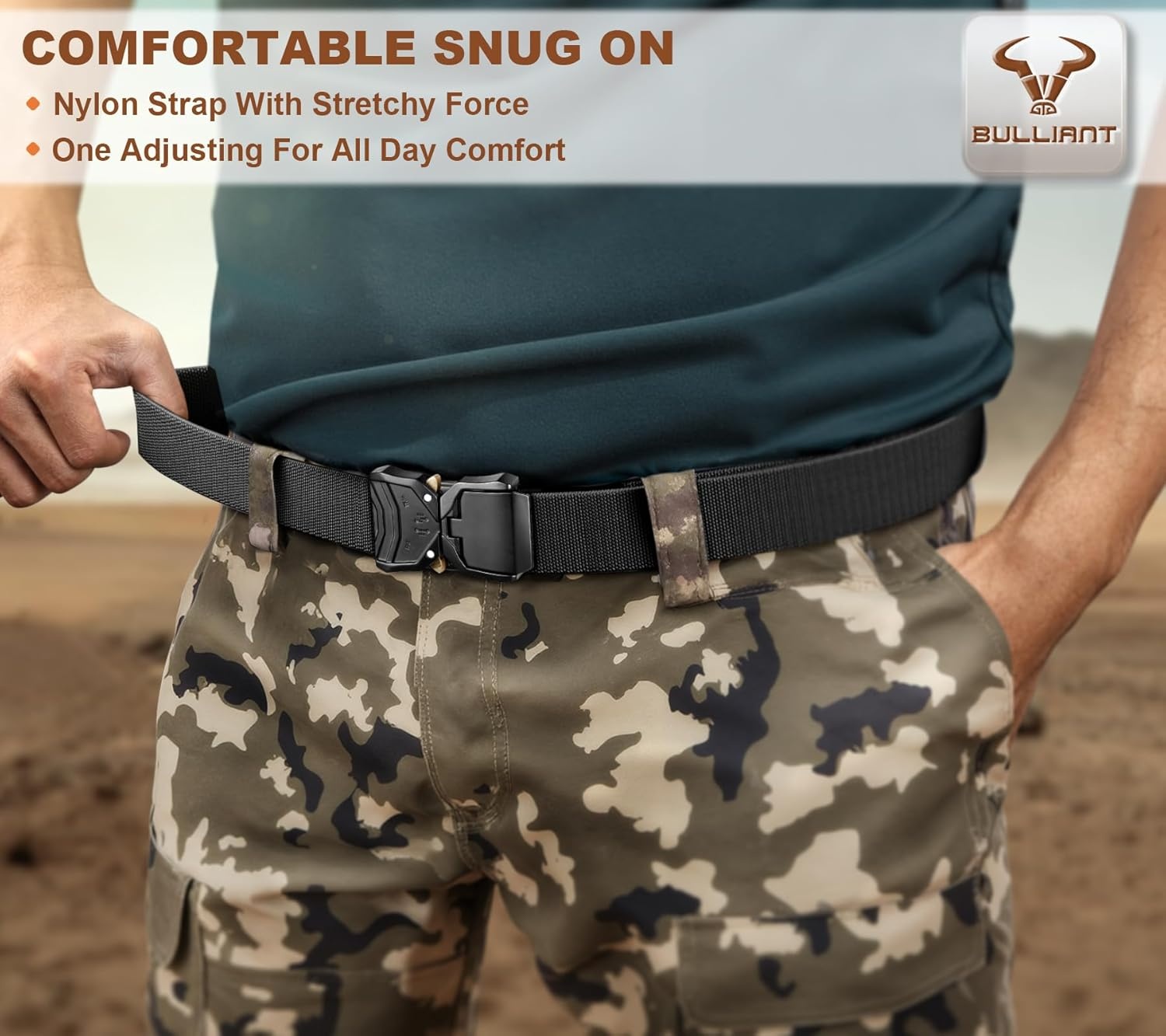 image:imageBULLIANT Men Belt MultipackTacitcal Holster Web Adjustable Belt Stretch Fit Quickly Release For Outdoor DutyCut For Fit2packblackLight Brown7798