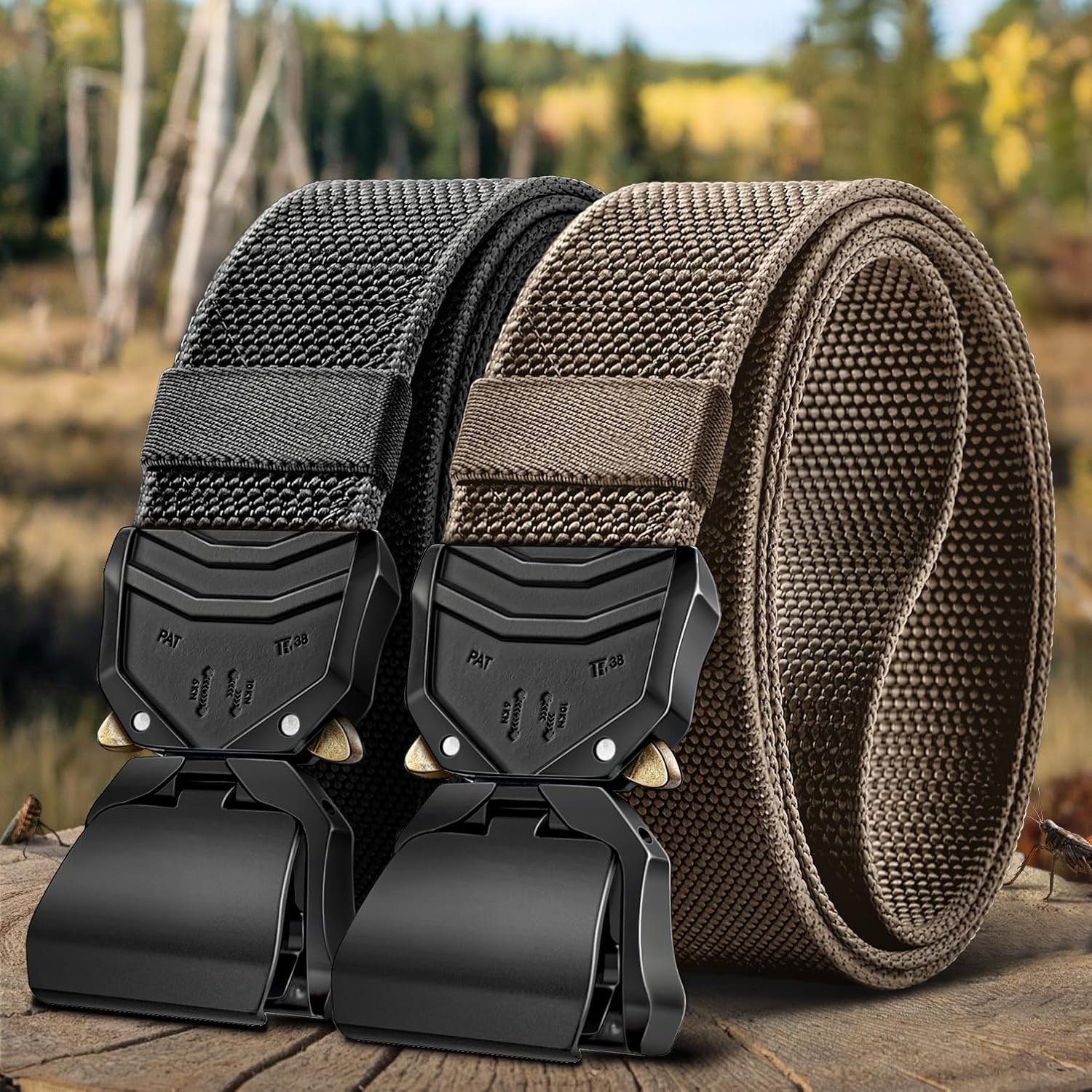 image:imageBULLIANT Men Belt MultipackTacitcal Holster Web Adjustable Belt Stretch Fit Quickly Release For Outdoor DutyCut For Fit2packblackLight Brown7798