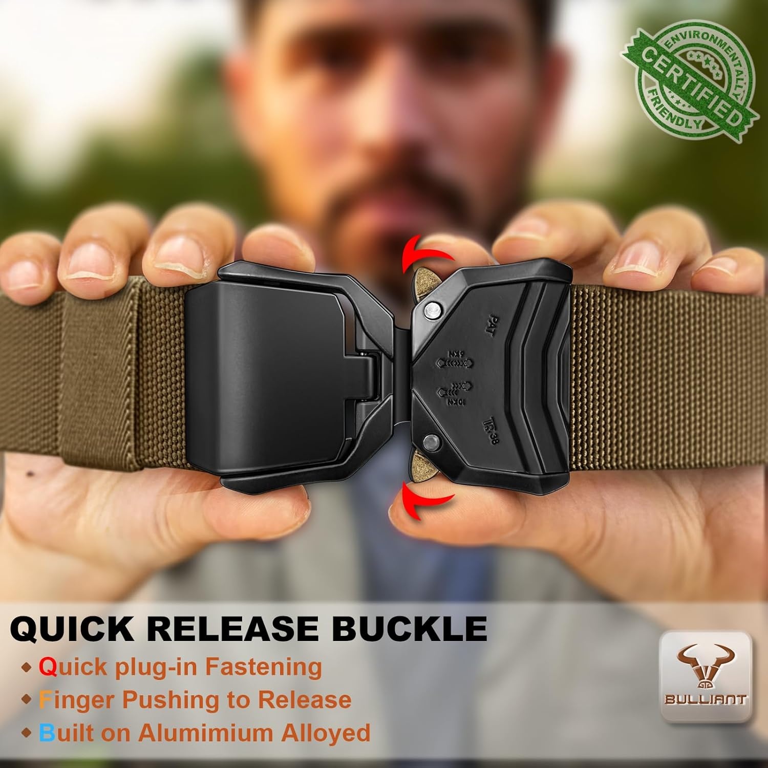 image:imageBULLIANT Men Belt MultipackTacitcal Holster Web Adjustable Belt Stretch Fit Quickly Release For Outdoor DutyCut For FitWood Thrush7795