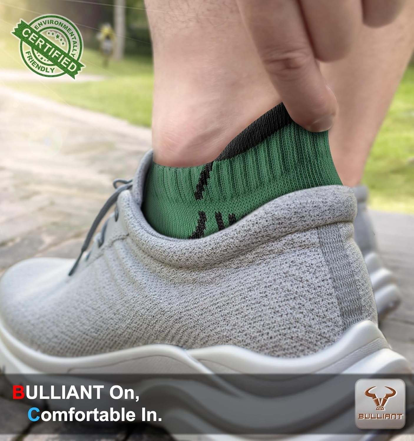 image:imageBULLIANT Men Running Socks 6PairsAnkle Athletic Socks Wicking Cushioned for Men WalkingArch Compression Support6pairsshale Green8246