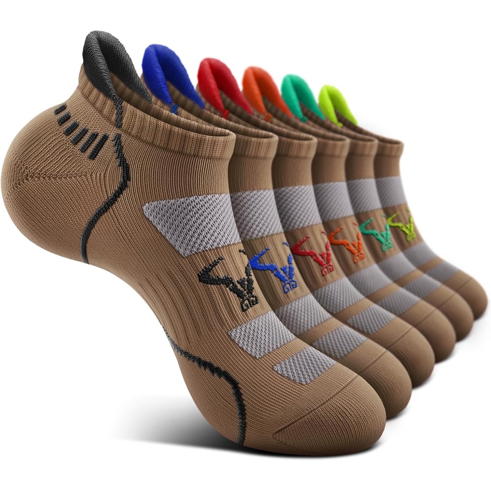 image:imageBULLIANT Men Running Socks 6PairsAnkle Athletic Socks Wicking Cushioned for Men WalkingArch Compression Support6pairscamel8248