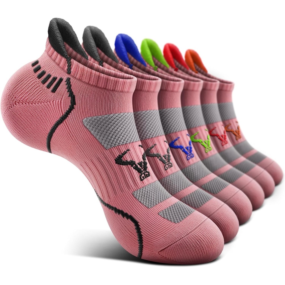 image:imageBULLIANT Men Running Socks 6PairsAnkle Athletic Socks Wicking Cushioned for Men WalkingArch Compression Support6pairspink8249