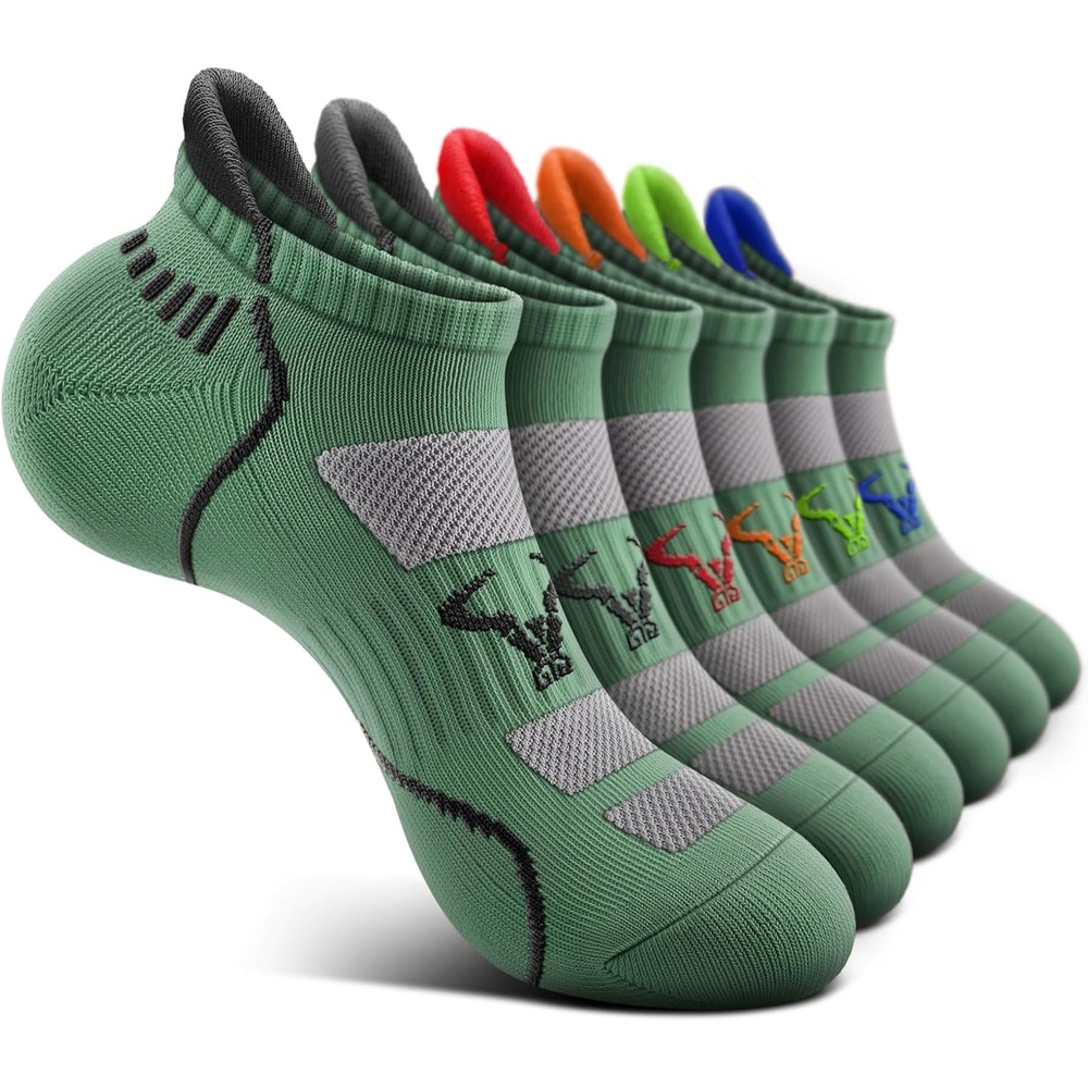 image:imageBULLIANT Men Running Socks 6PairsAnkle Athletic Socks Wicking Cushioned for Men WalkingArch Compression Support6pairsshale Green8246