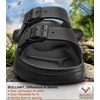 BULLIANT Women Slide Sandals, Comfortable Flat Slip-on Shoes Cushioned Arch-Support Sole Adjustable Fit(Black8884)