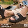 BULLIANT Women Slide Sandals, Comfortable Flat Slip-on Shoes Cushioned Arch-Support Sole Adjustable Fit(Black8884)